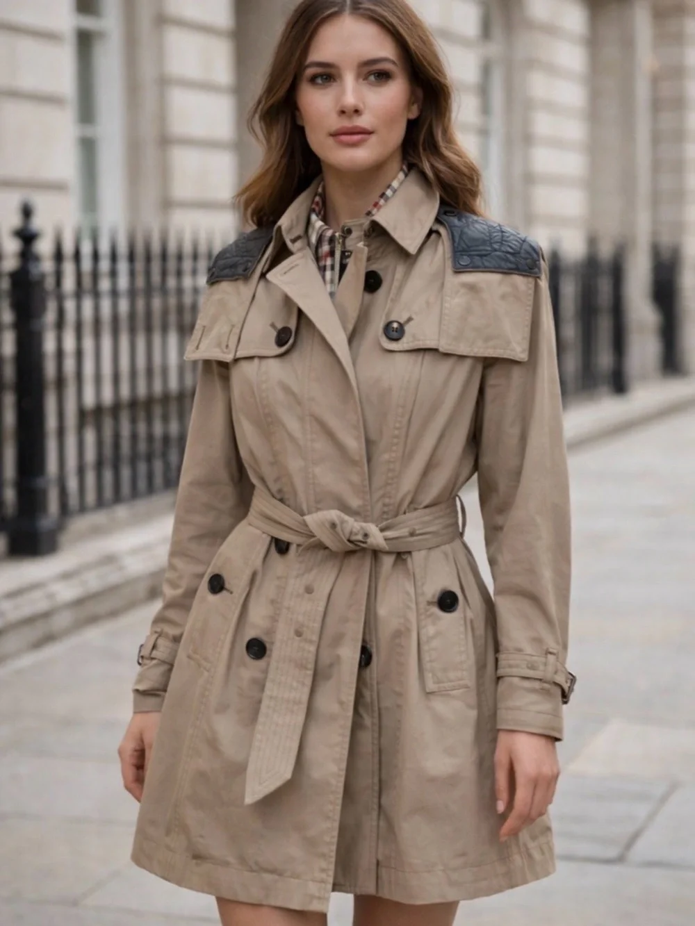 Burberry Khaki Trench Coat with Quilted Shoulder Panels - Picture 2 of 7